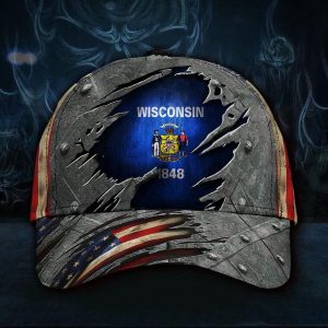 Wisconsin Flag Hat 3D Printed American Vintage Cap Patriotic Wisconsin State Cap Men Gift