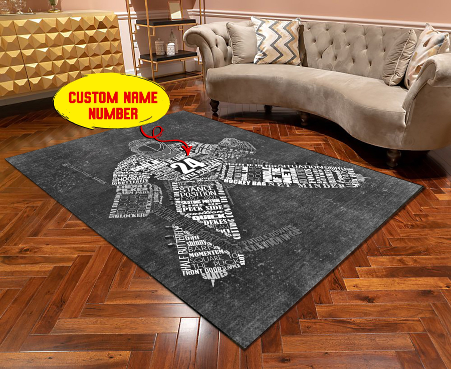 Personalized Goalie Ice Hockey Player Area Rug 9X Print