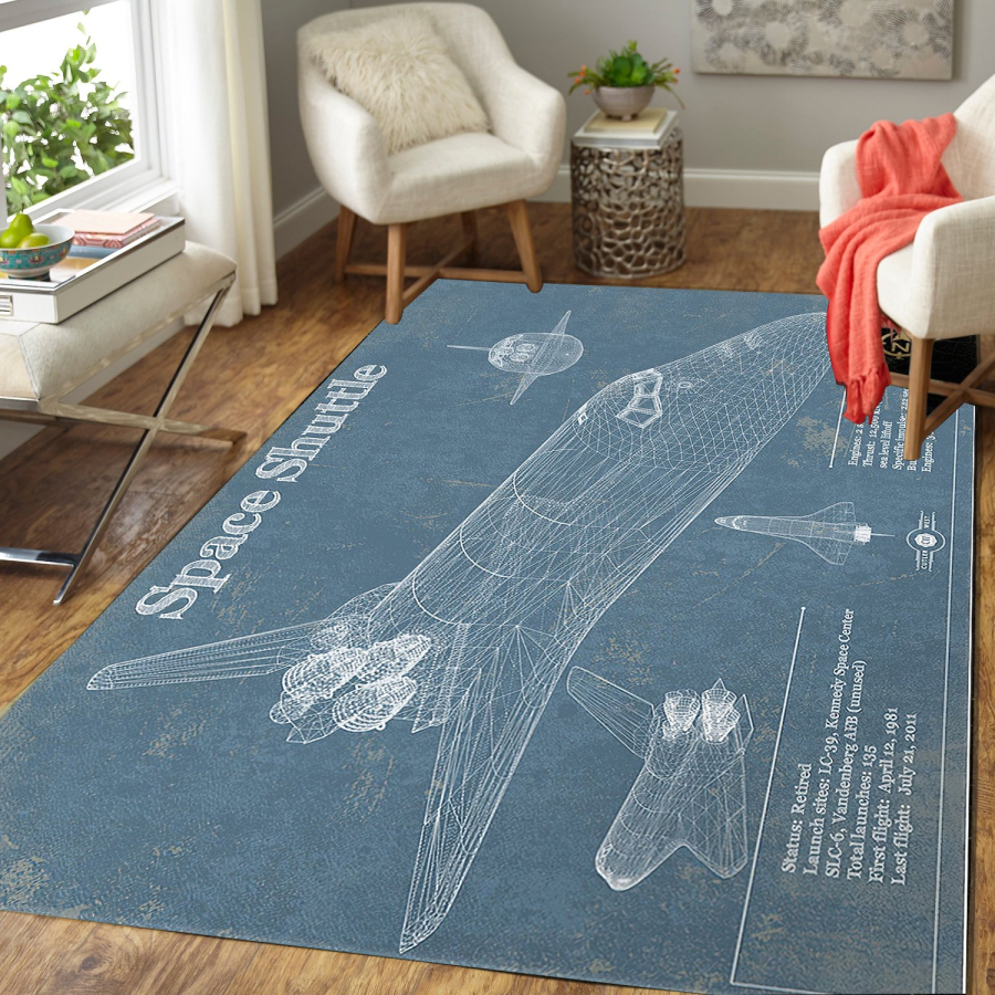 Space Shuttle Aviation Blueprint Area Rug – HighSportPrint